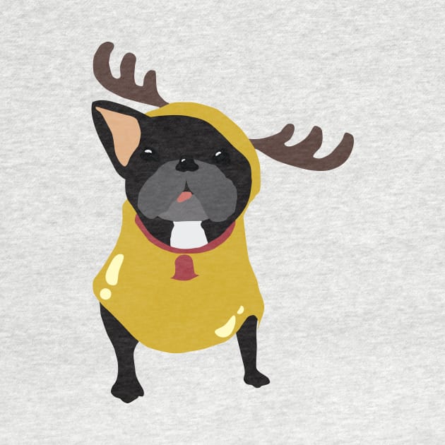 Frenchie in Reindeer Costume by juliawudesign